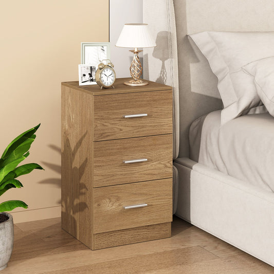 Modern Nightstand End Table with 3 Storage Drawers 2 Anti-tip Kits-Natural