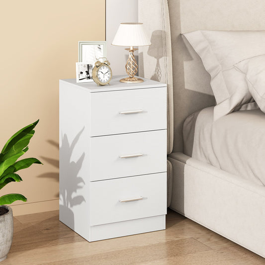 Modern Nightstand End Table with 3 Storage Drawers 2 Anti-tip Kits-White