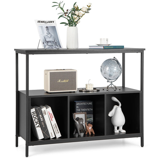 Modern Buffet Sideboard with Steel Frame, Open Shelf and 3 Compartments-Black
