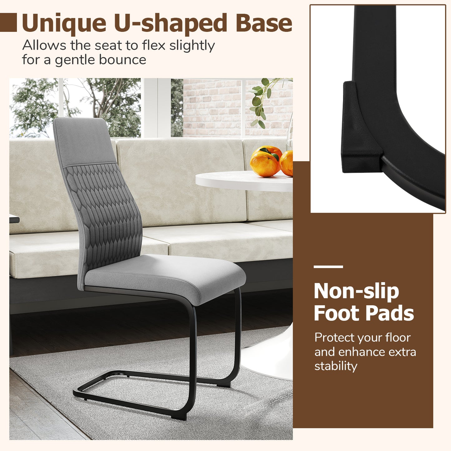 Modern Dining Chair Set of 4 Upholstered Accent Chair-Grey