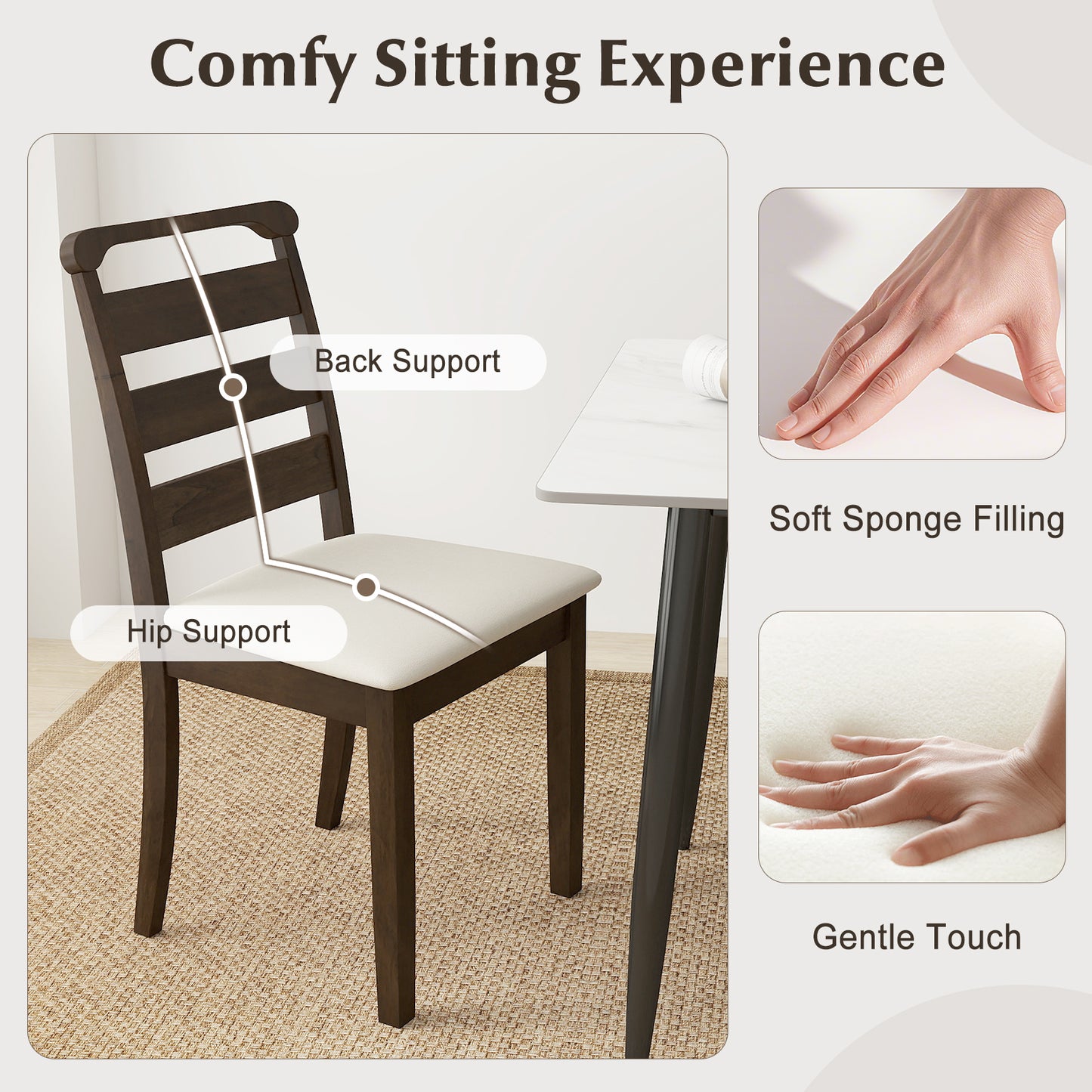 Modern Dining Chair Set of 4 Upholstered Farmhouse Chairs with Rubber Wood Frame