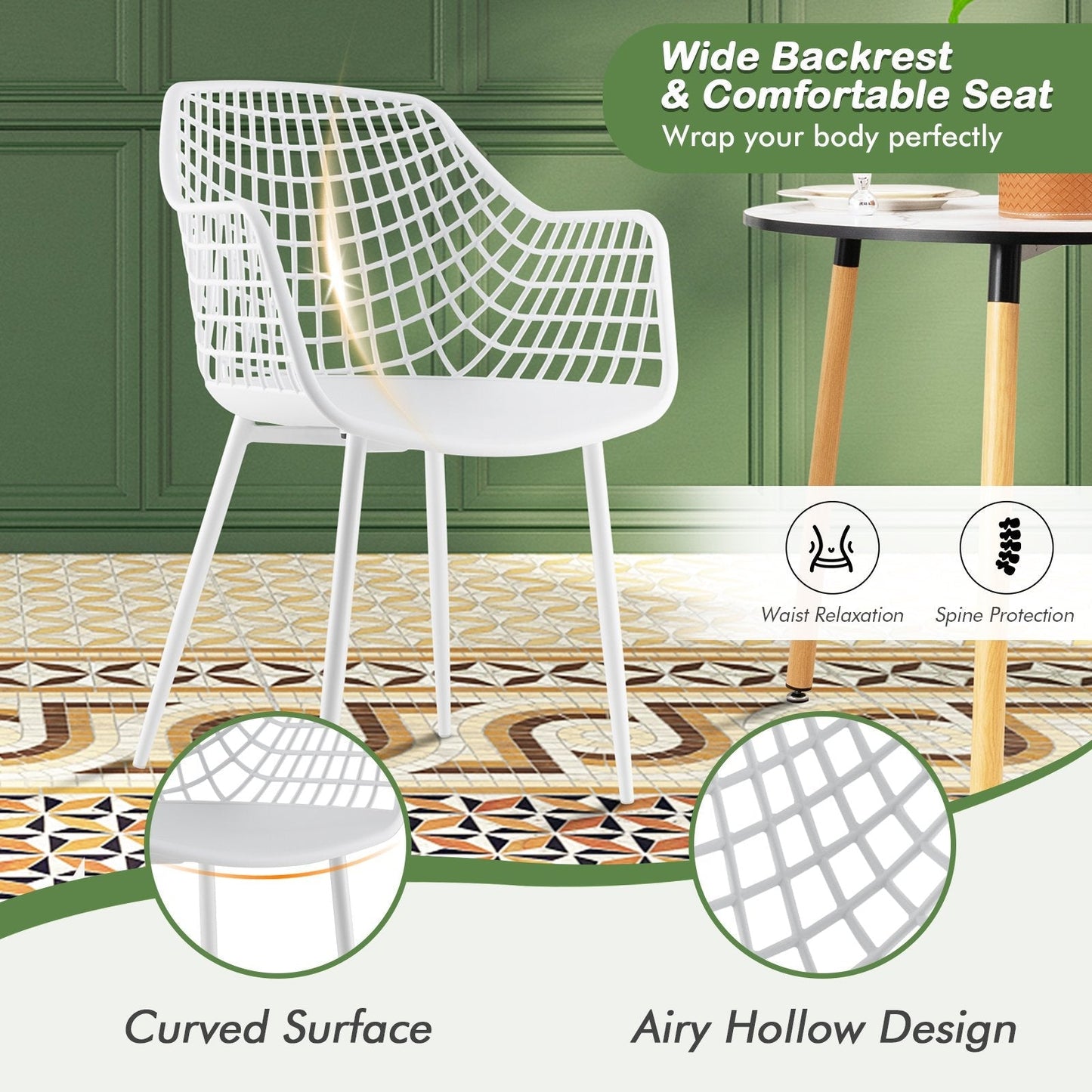 Modern Dining Chair Set of 4 with Airy Hollow Backrest-White