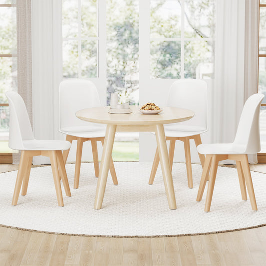 Modern Dining Chairs Set of 2 Armless Kitchen Chairs with Solid Beech Wood Legs-White