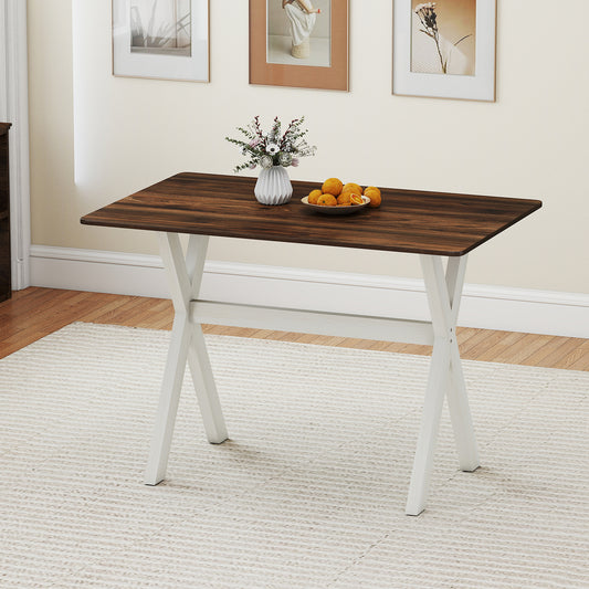 Modern Dining Table Wooden Kitchen Table with X-shaped Frame and with Wood Grain Texture Tabletop-Brown