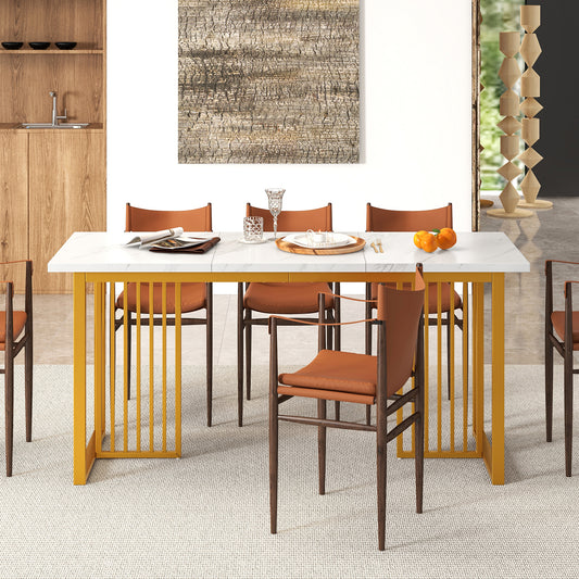 Modern Dining Table with Faux Marble Tabletop for 6-8 People-White