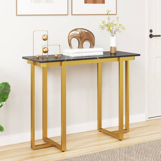Modern Faux Marble Entryway Console Table with Geometric Metal Frame-Grey