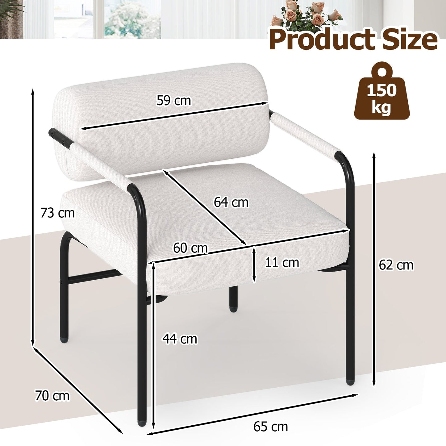 Modern Leisure Chair Velvet Upholstered Accent Chair-White