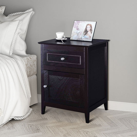 2-Tier Modern Badroom Nightstand with Drawer-Espresso