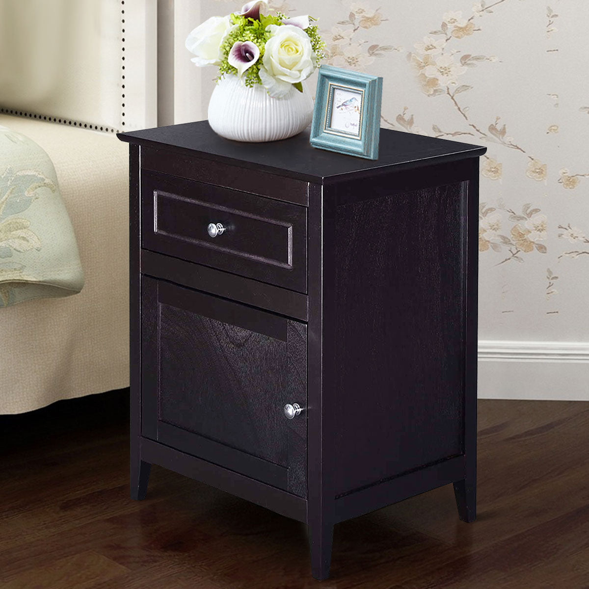 2-Tier Modern Badroom Nightstand with Drawer-Espresso