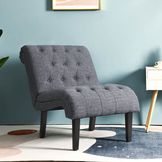 Modern Upholstered Accent Chair with Button Tufted Linen Fabric-Dark Grey