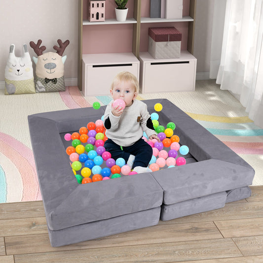 9-Piece Modular Kids Play Couch with Breathable Suede Fabric for Kids-Grey