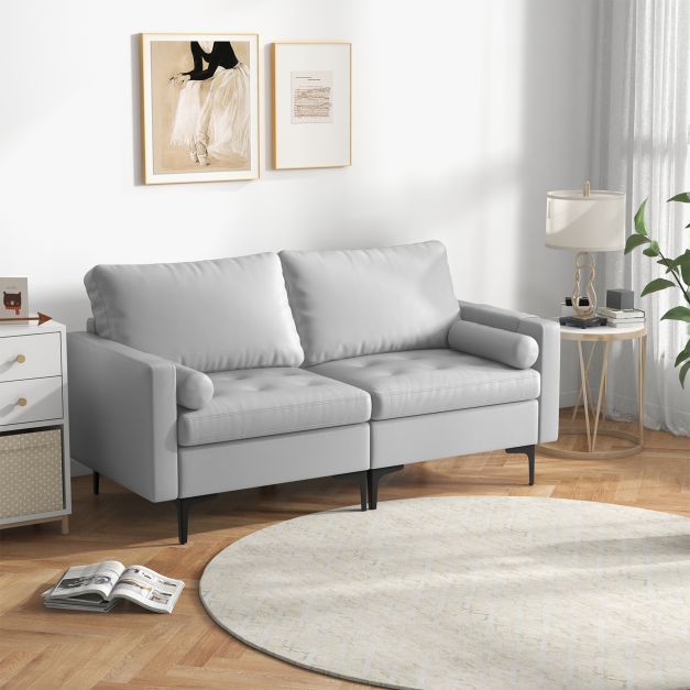 Modular Sectional Sofa Couch with 4 USB Ports, 2 Removable Bolsters-Light Grey