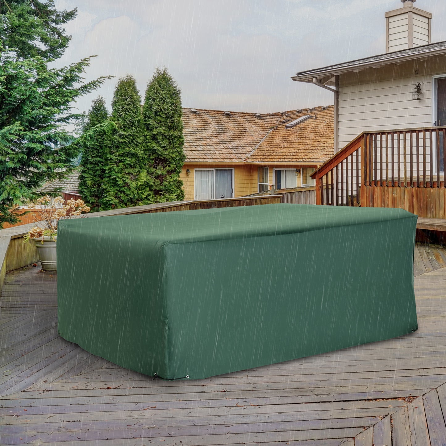 Outsunny Outdoor Garden Furniture Cover Wodoodporny, anty-UV 600D Wytrzymały pokrowiec na meble ogrodowe Oxford Fabric Patio na zestaw mebli prostokątnych, zielony, 205 x 145 x 70 cm
