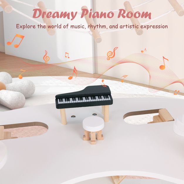 Multi-Layer Wooden Dollhouse Versatile Kids Playhouse Toy with 7-Room-Pink