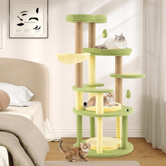 Multi-level Cat Tree with Wide Perch and Rotatable Basket-Green