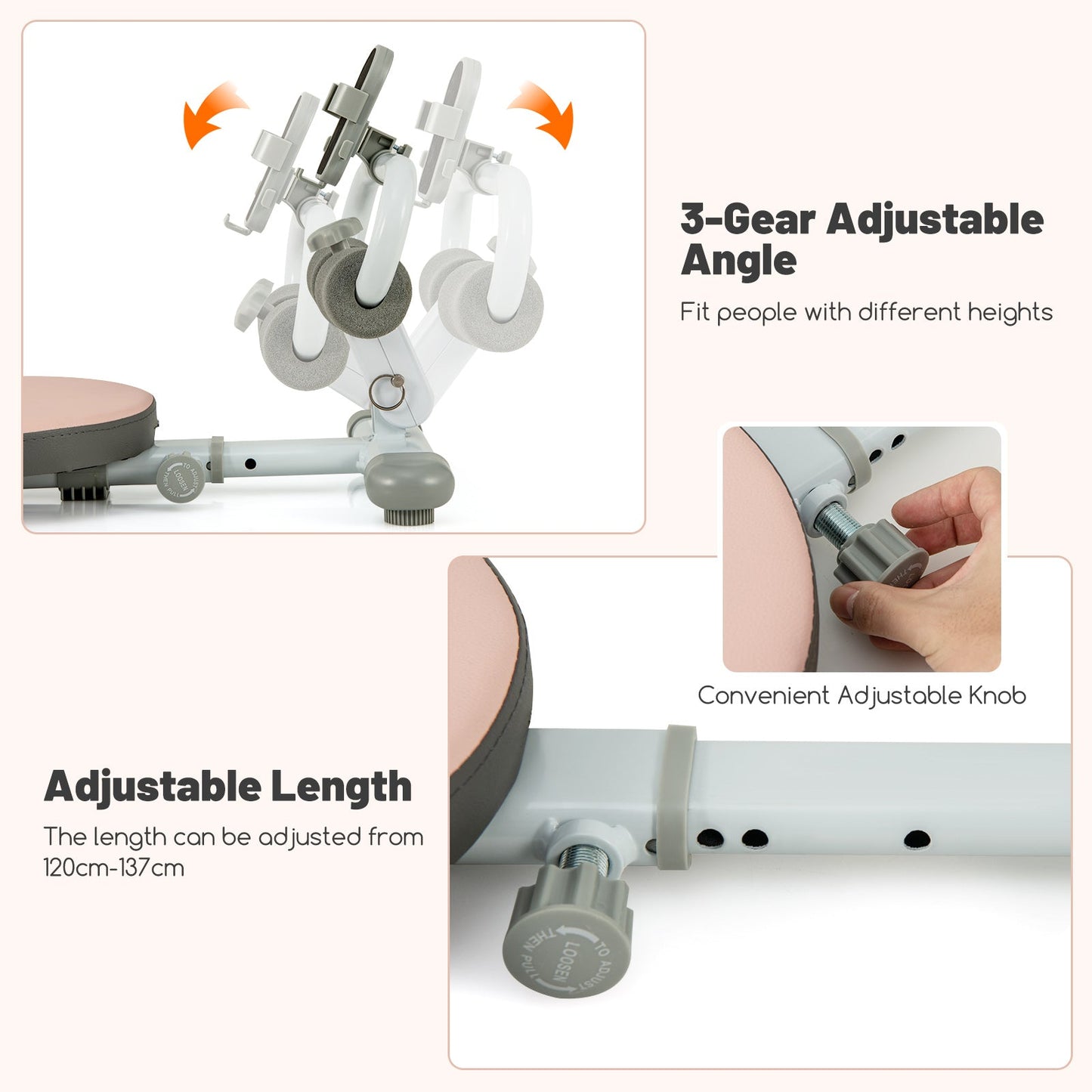 Multifunctional Sit Up Bench with 3 Gear Adjustable Angles and Length-Pink