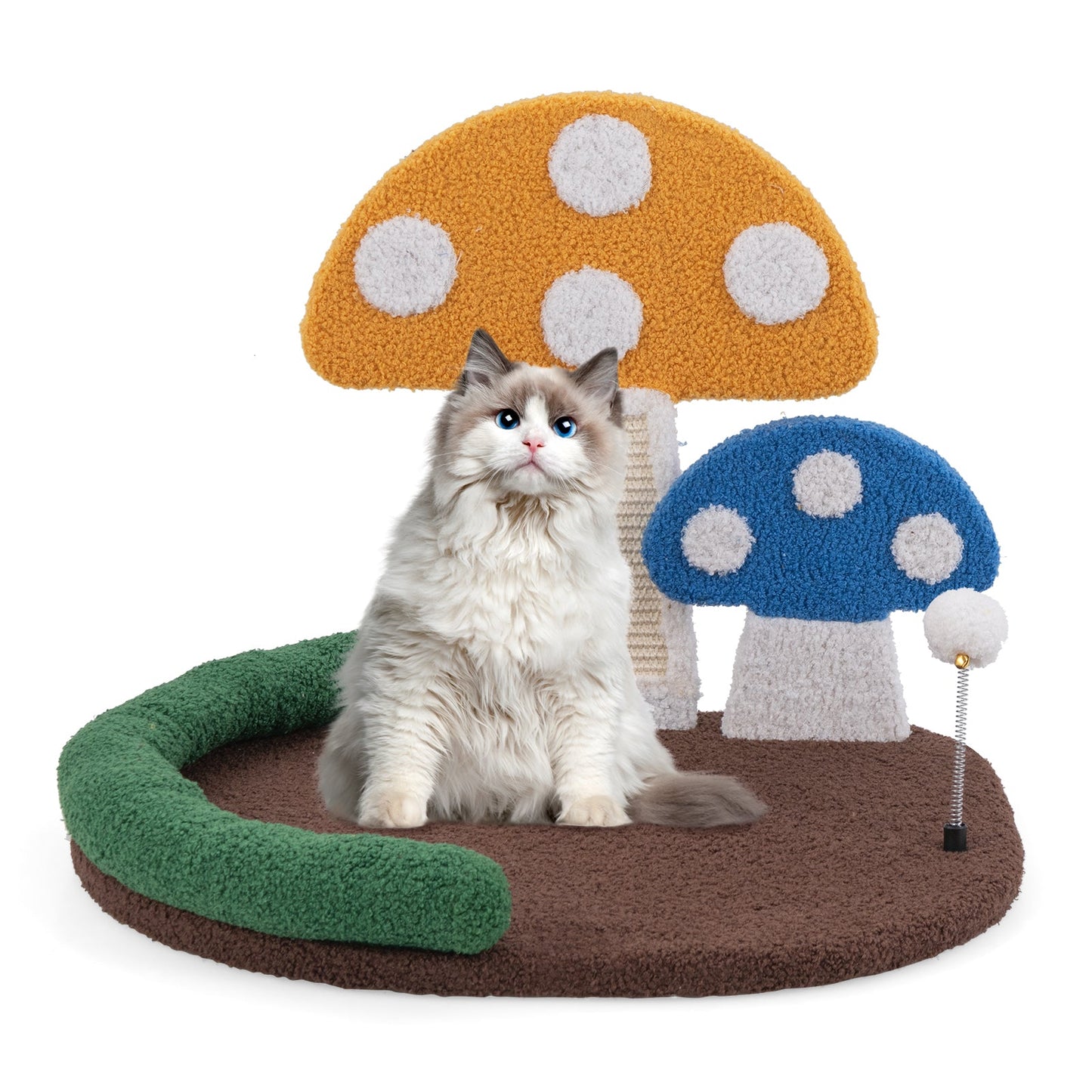 Mushroom Cat Bed with Wide Large Platform and Sisal Scratching Panel-Multicolor