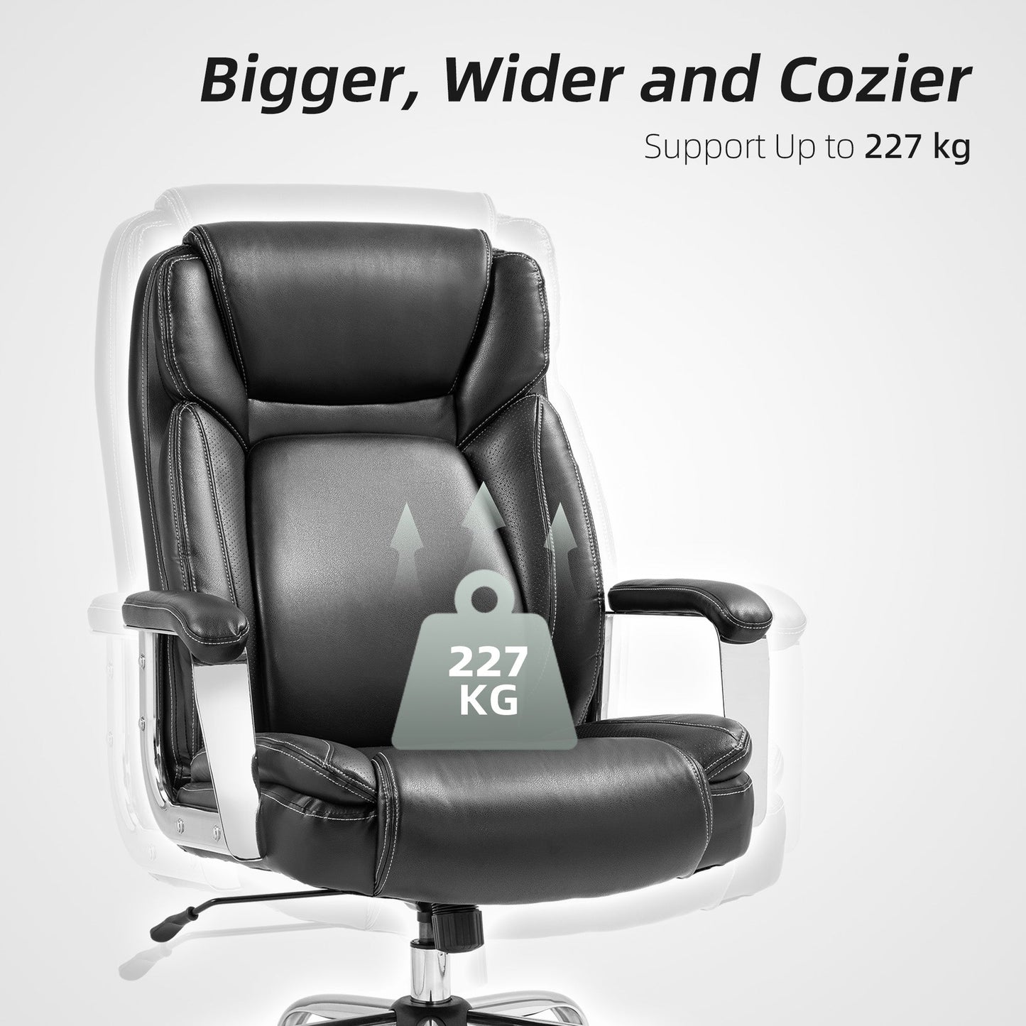 HOMCOM Ergonomiczny fotel biurowy, wytrzymały fotel biurowy ze sztucznej skóry z funkcją pochylania, regulowana wysokość, 227 kg 500 funtów obrotowy fotel komputerowy do nauki w domu, czarny