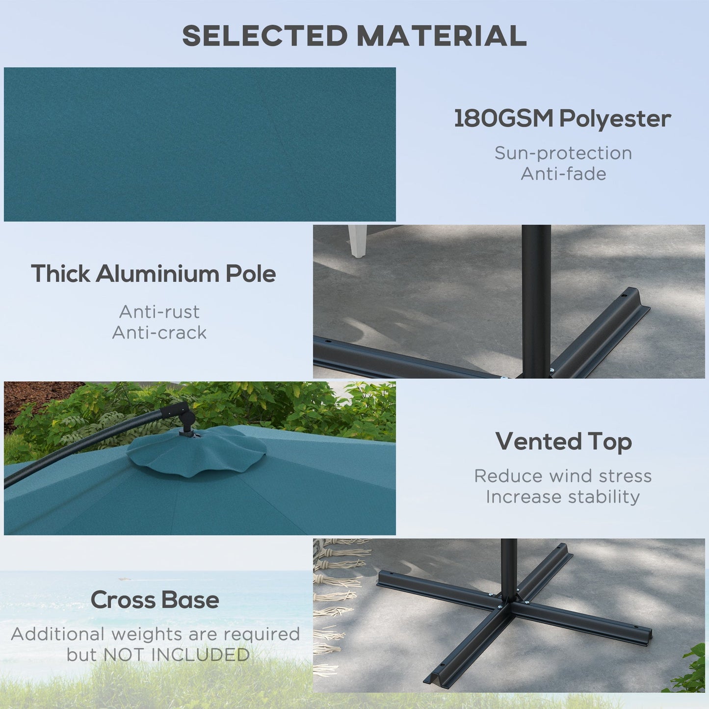Parasol Outsunny 3m Offset Cantilever z podstawą krzyżową - niebieski
