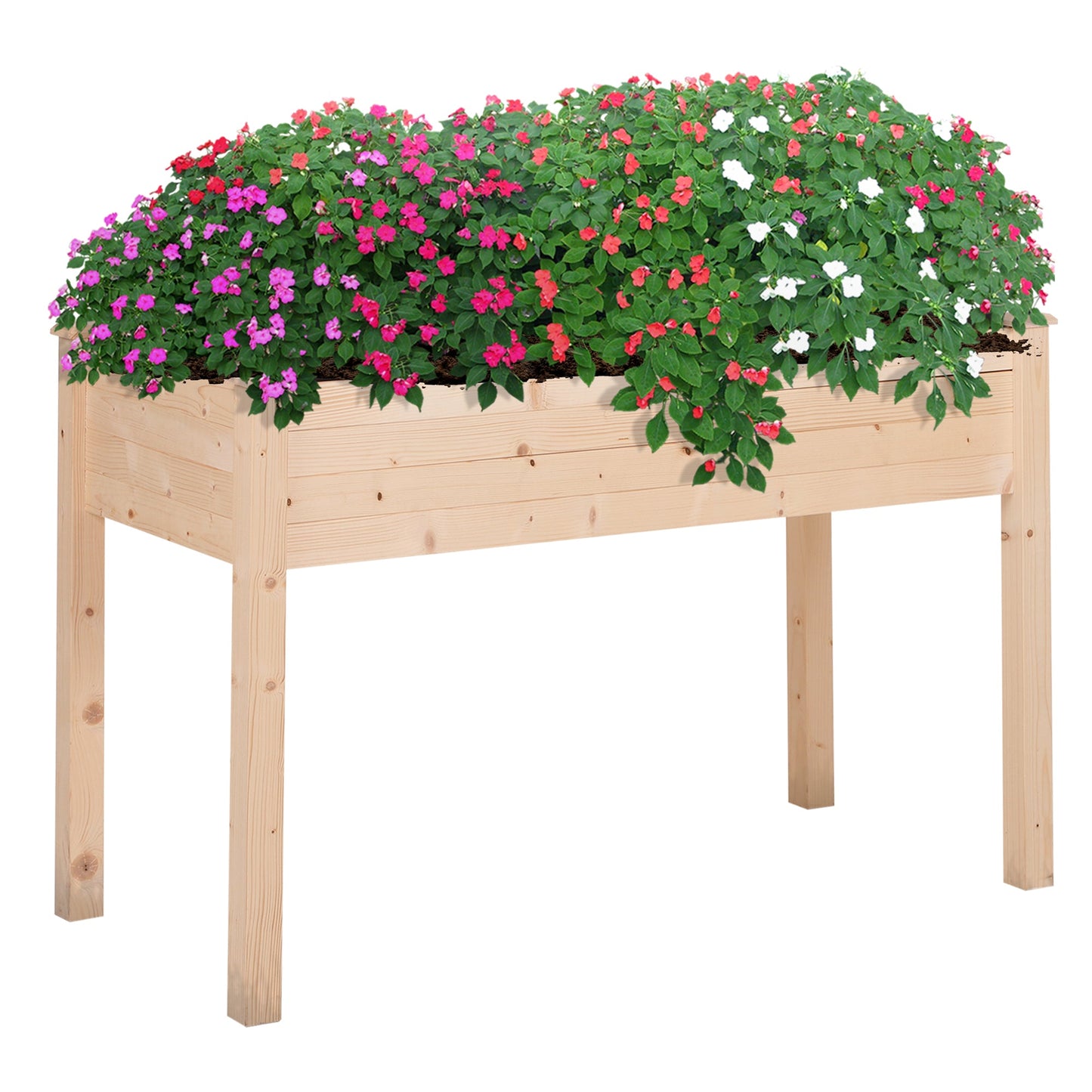 Outsunny Garden Wooden Planters_ Non-Woven Fabric, Rectangular Raised Bed,Fir Wood_Indoor/Outdoor, 122.5Lx56.5Wx76H cm