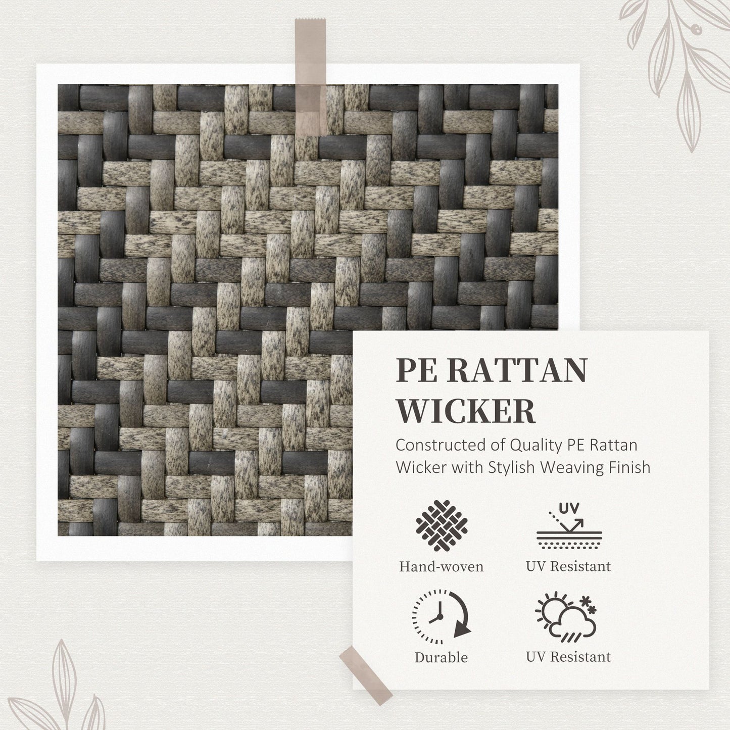 Zestaw jadalny Outsunny 4 Seater Rattan, zestaw mebli ogrodowych z rattanu z otworem na parasol, stół jadalny i krzesła zewnętrzne z 4 fotelami, okrągły szklany stół na patio, balkon, mieszany szary