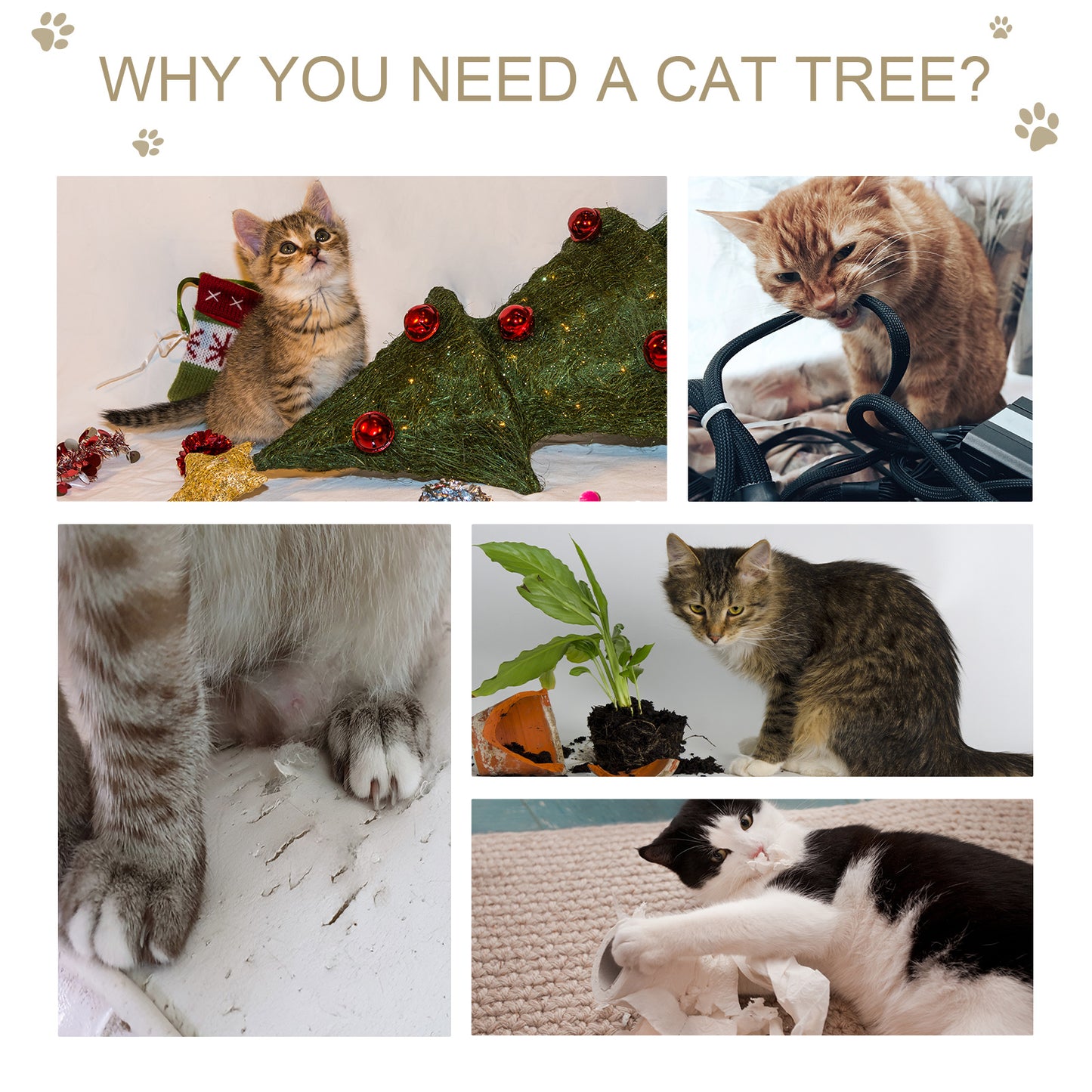 PawHut Cat Tree for Indoor Cats Kitten Tower Multi-level Activity Centre Pet Furniture with Scratching Post Condo Hanging Ropes Plush Perches Grey