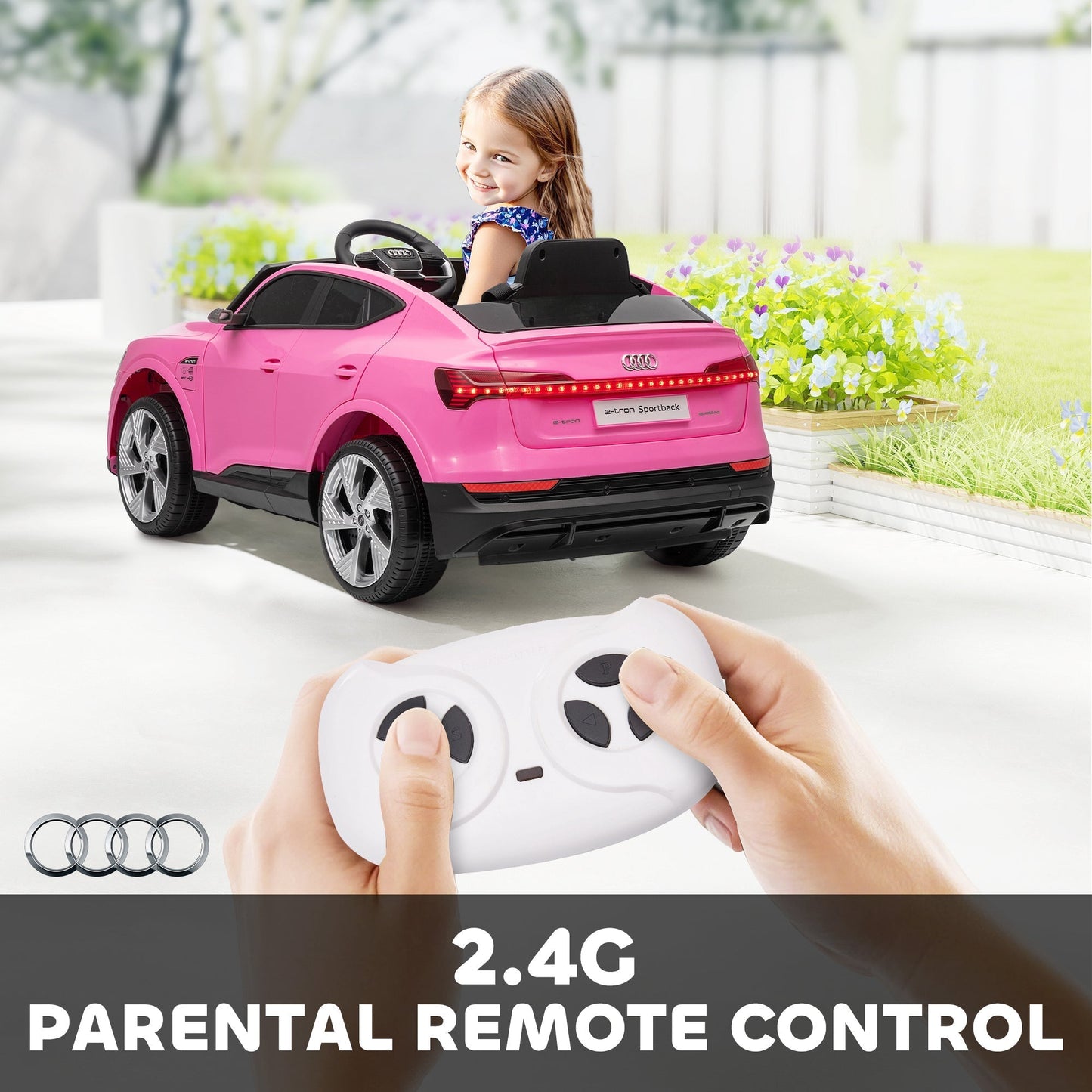 HOMCOM 12V Kids Electric Ride on, Electric Car for Kids with Parental Remote, Music, Lights, Suspension Wheels, Pink
