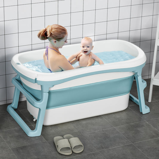 HOMCOM Foldable Bathtub Kids Bath Tub with Lid Large Freestanding Bathtubs Home Sauna for Toddler Children Teenage 1 - 12 Years