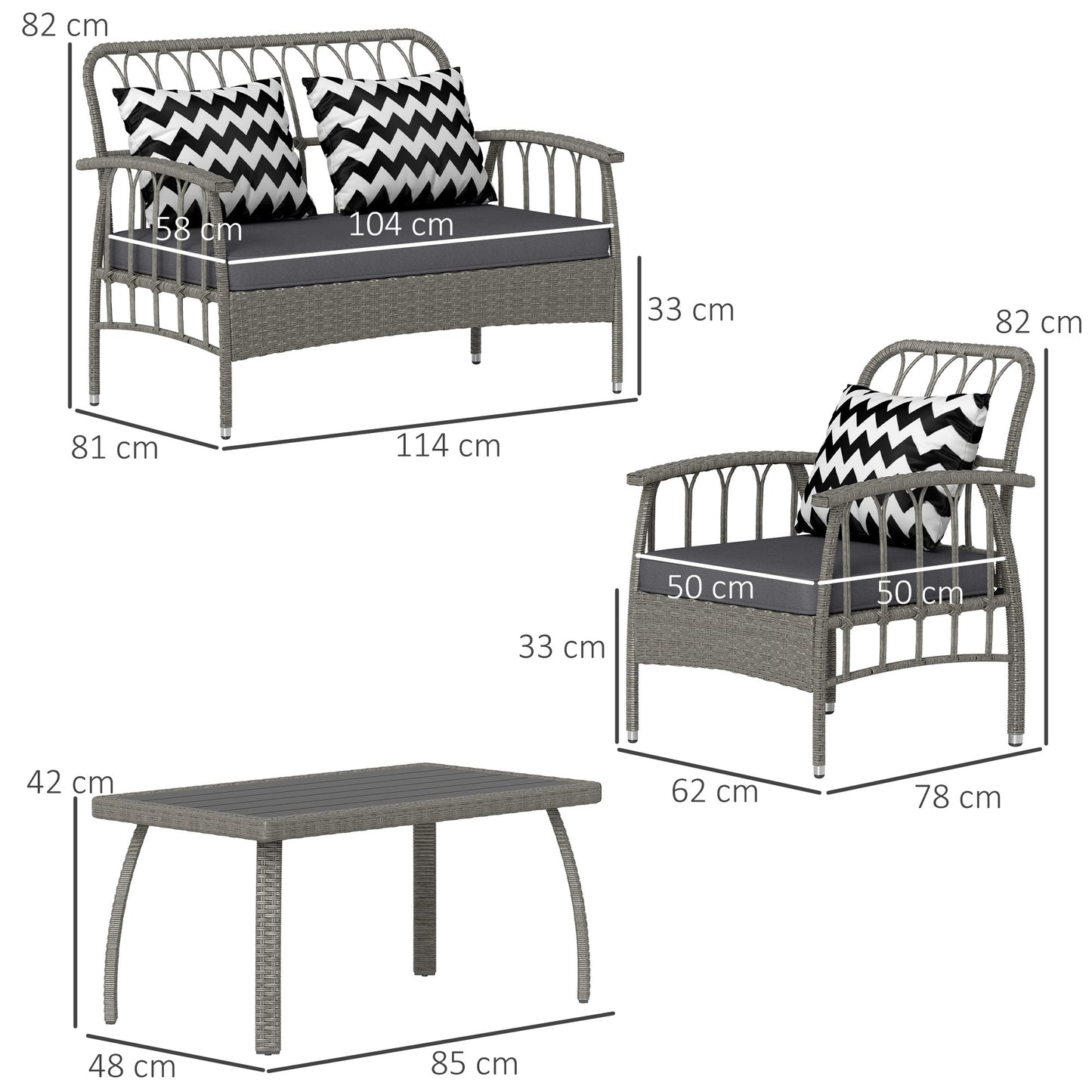 Outsunny Four-Piece Rattan Cut-Out Sofa Set - Grey