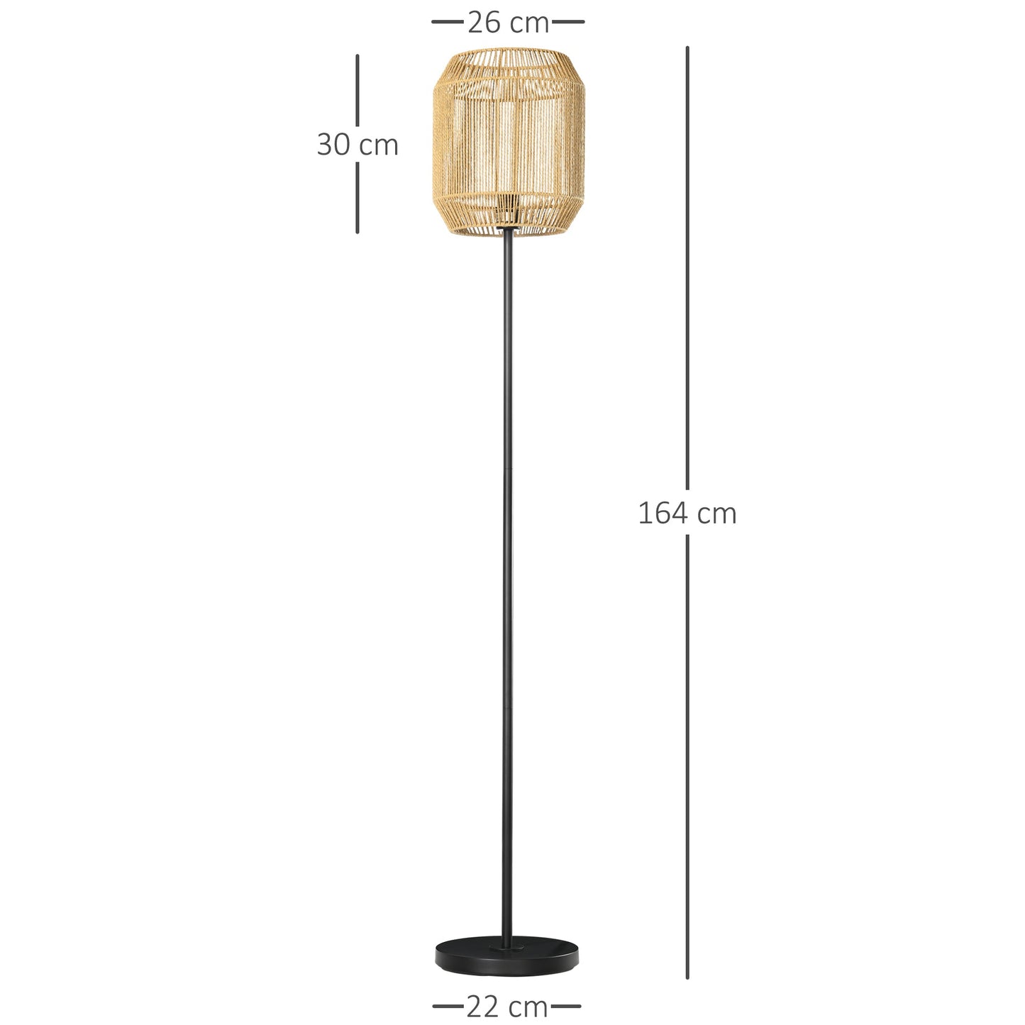 HOMCOM Lampa stojąca Farmhouse, Lampy podłogowe z abażurem z ręcznie tkanego rattanu do salonu