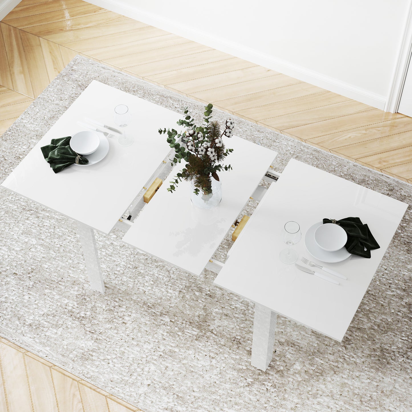HOMCOM Extendable Dining Table, 120-160 x 70cm Rectangular Kitchen Table for Small Spaces, Seats 4-6 People, High Gloss White