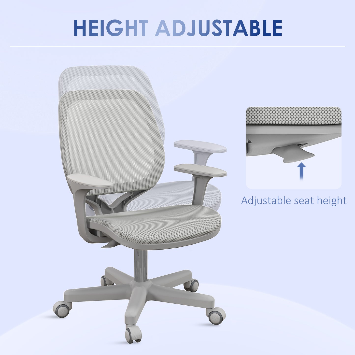 Vinsetto Office Chair, Breathable Mesh Swivel Desk Chair with Adjustable Height and 360 Degree Swivel Security Wheels for Home Office, Study, Grey