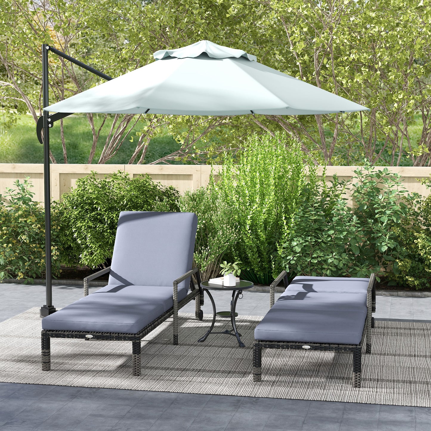 Zestaw 2 leżaków ogrodowych Outsunny Outdoor PE Rattan, leżak ogrodowy z wikliny z 5-stopniową regulacją oparcia i 2 kółkami, ciemnoszary