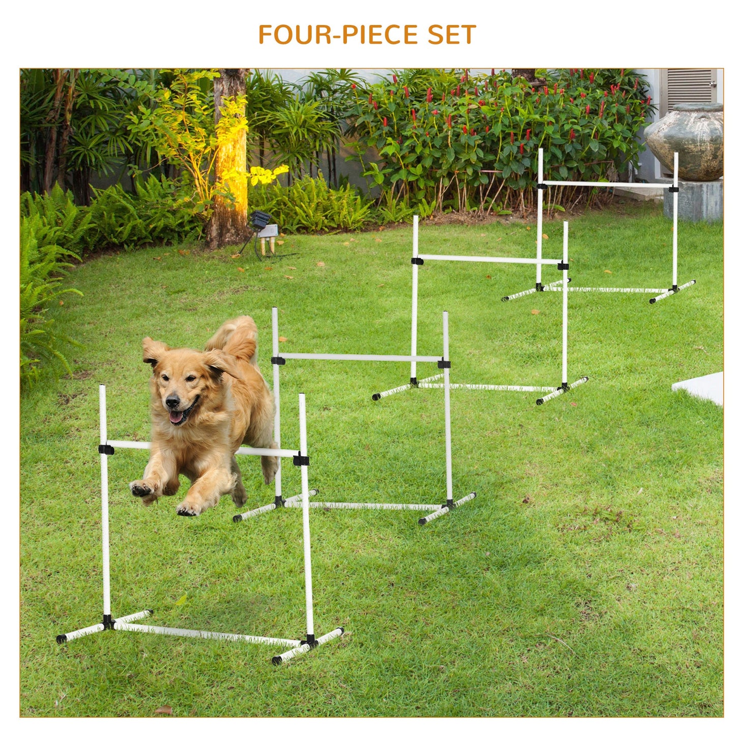 PawHut Dog Agility Equipment Training Height Adjustable Jumps Hurdle 4 Pieces z torbą transportową do użytku na zewnątrz