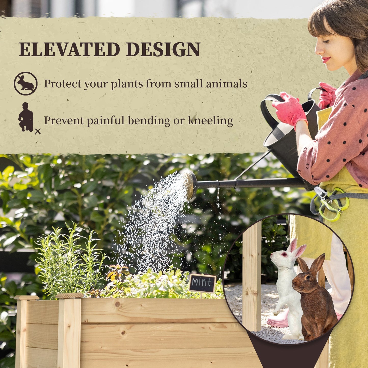 Outsunny Garden Wooden Planters_ Rectangular Raised Bed,Flower Box, Fir Wood Indoor/Outdoor, Oak Tone, 86L x 46W x 76Hcm
