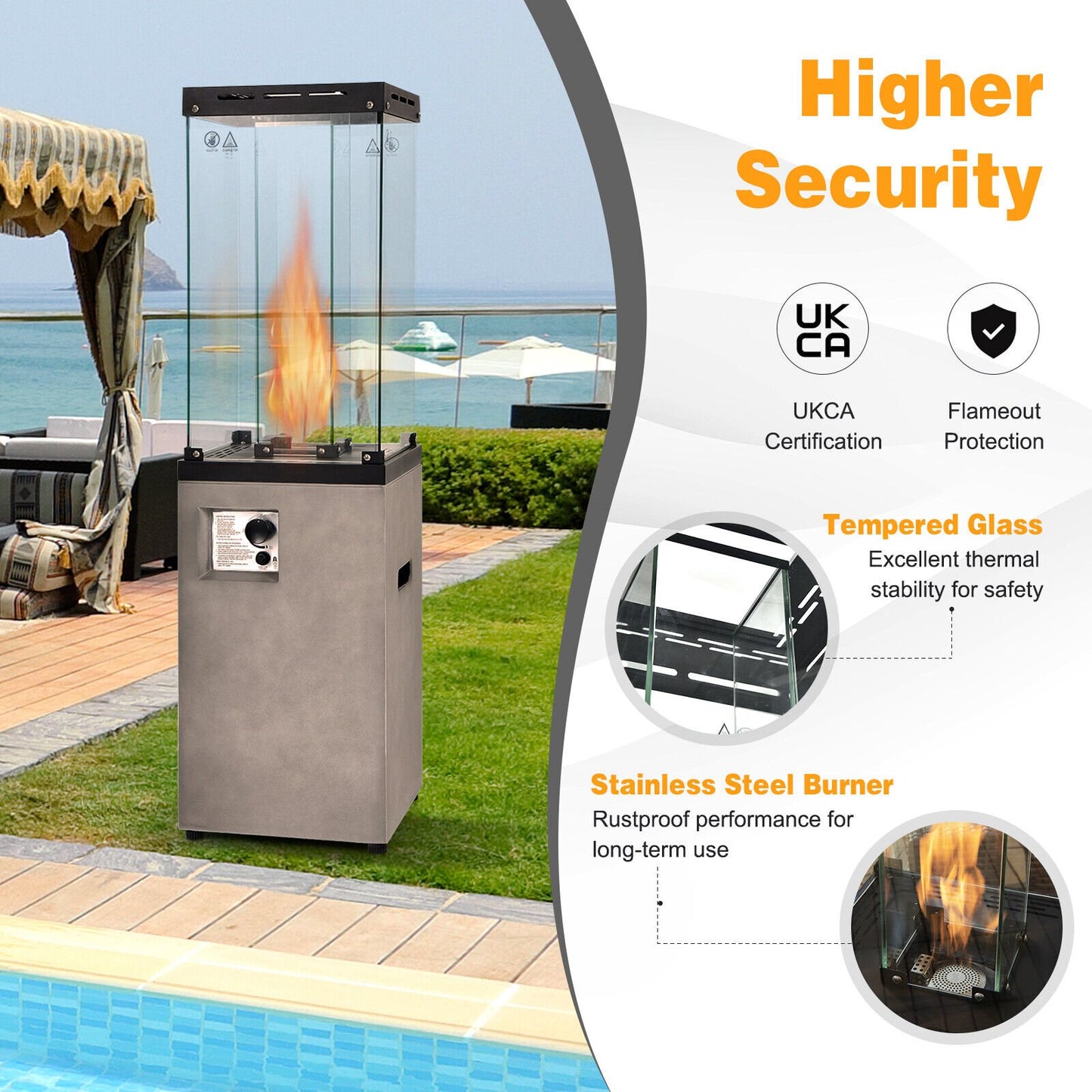 41,000 BTU Propane Patio Heater Outdoor Heater with Lockable Wheels-Grey