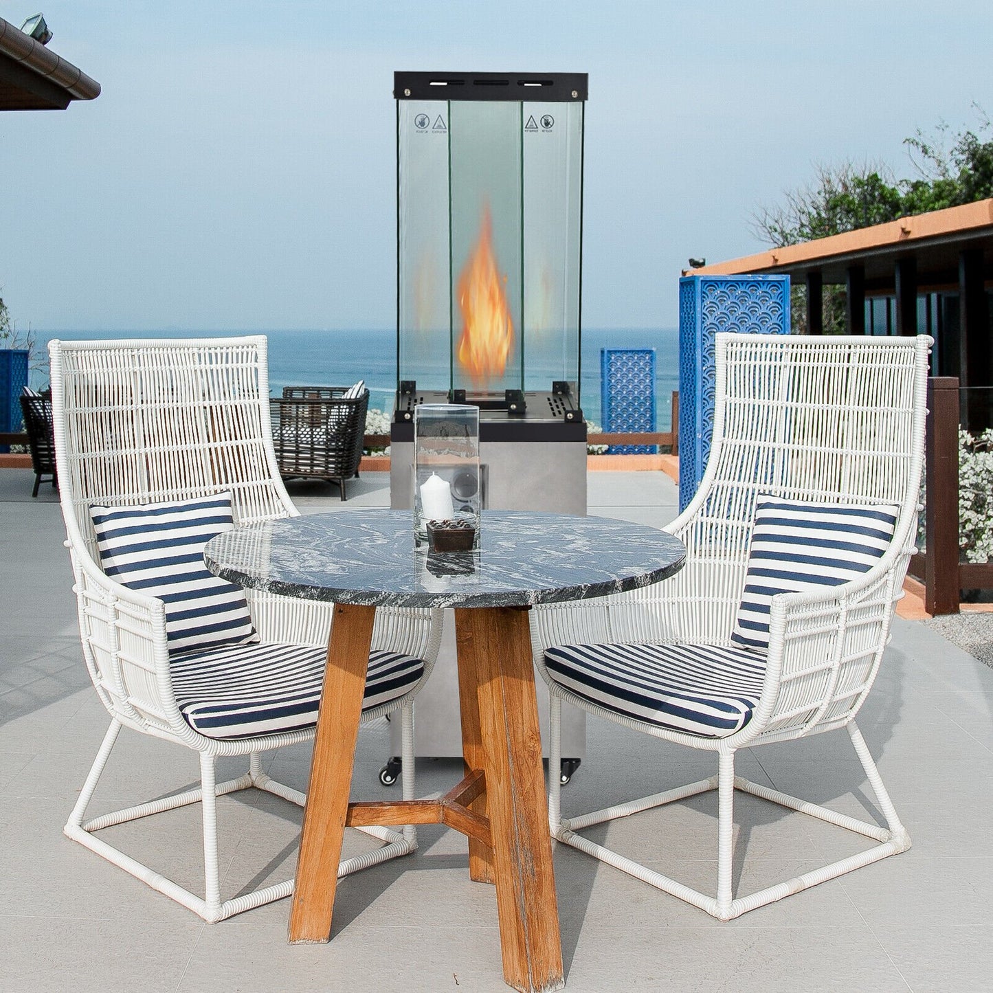 41,000 BTU Propane Patio Heater Outdoor Heater with Lockable Wheels-Grey