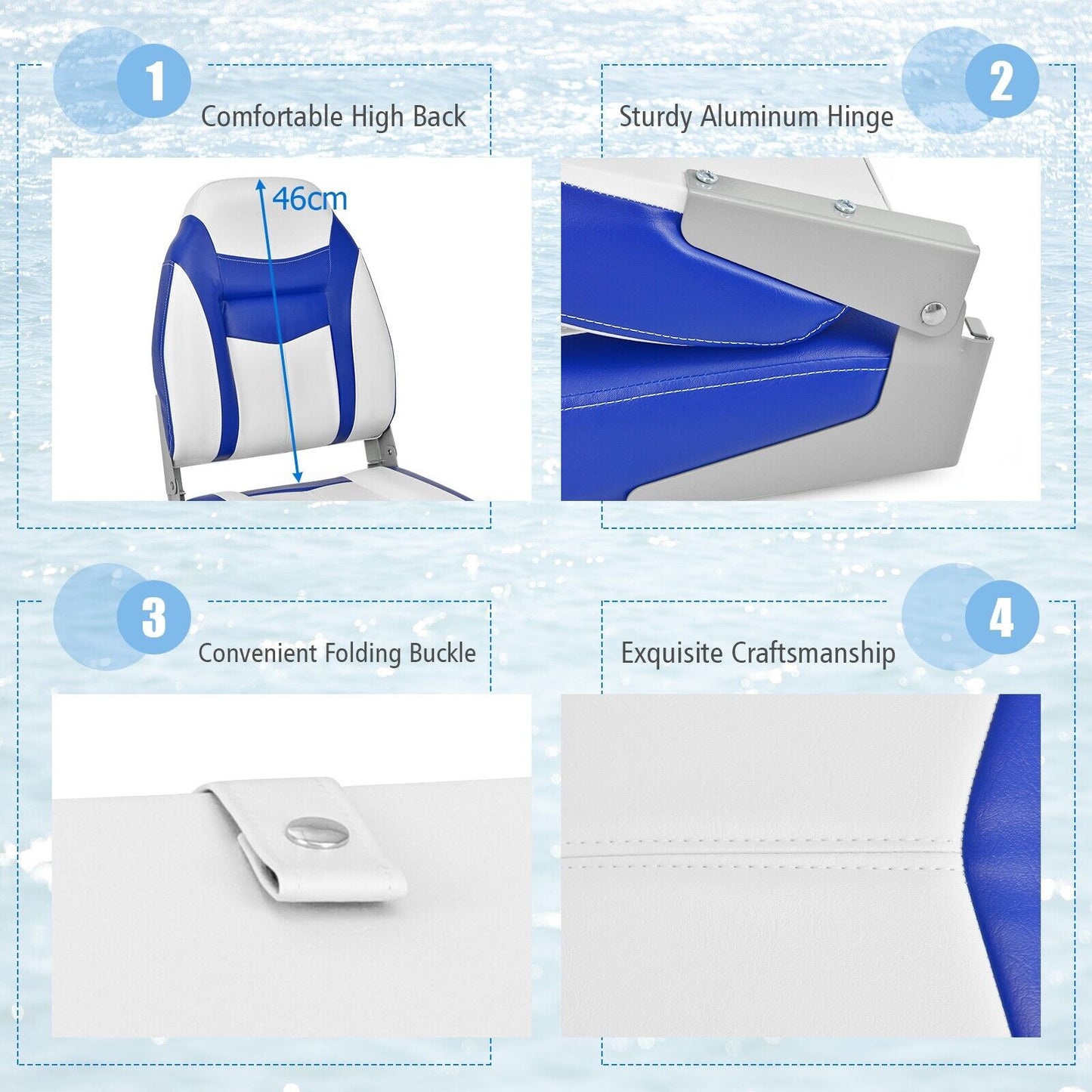 High Back Boat Seat with High-density Sponge Cushion-Blue
