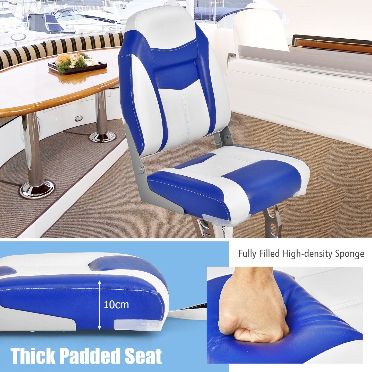 High Back Boat Seat with High-density Sponge Cushion-Blue