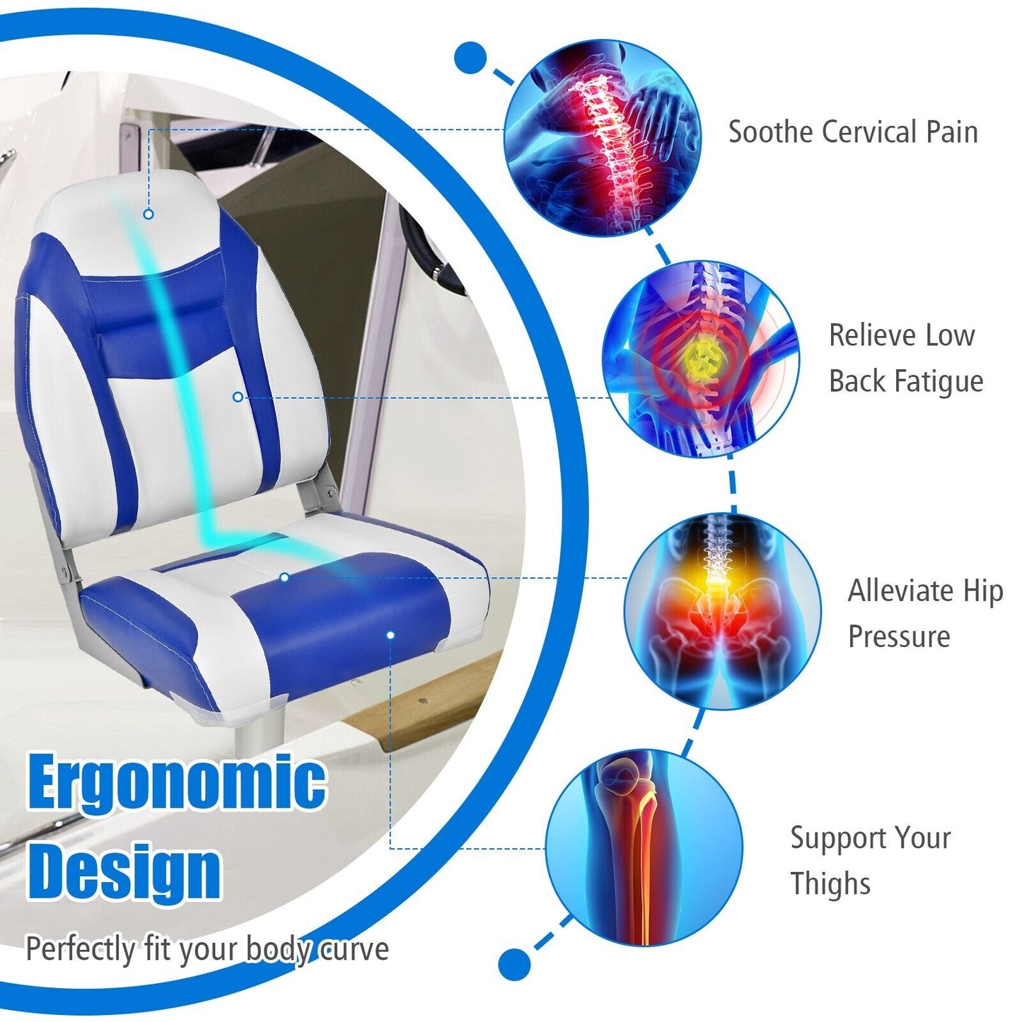 High Back Boat Seat with High-density Sponge Cushion-Blue