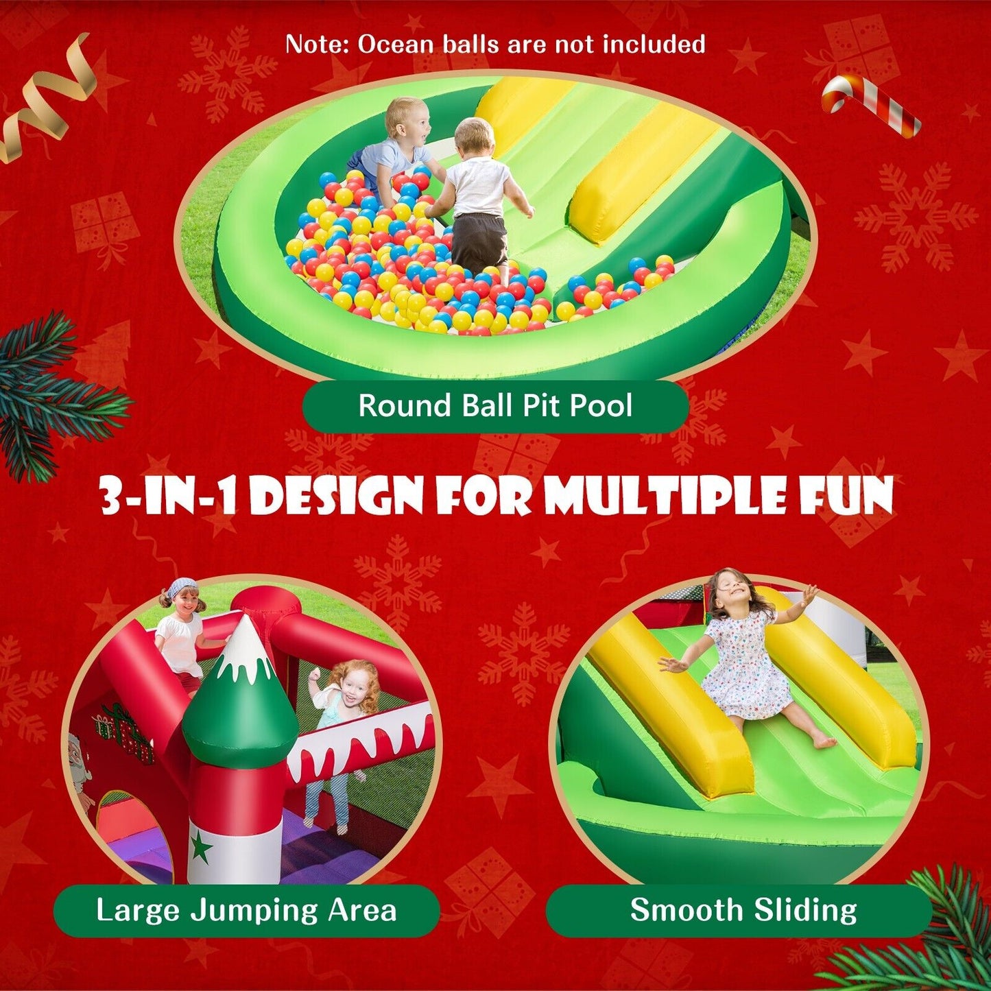 Inflatable Bounce House with Slide Trampoline and Round Ball Pit Pool