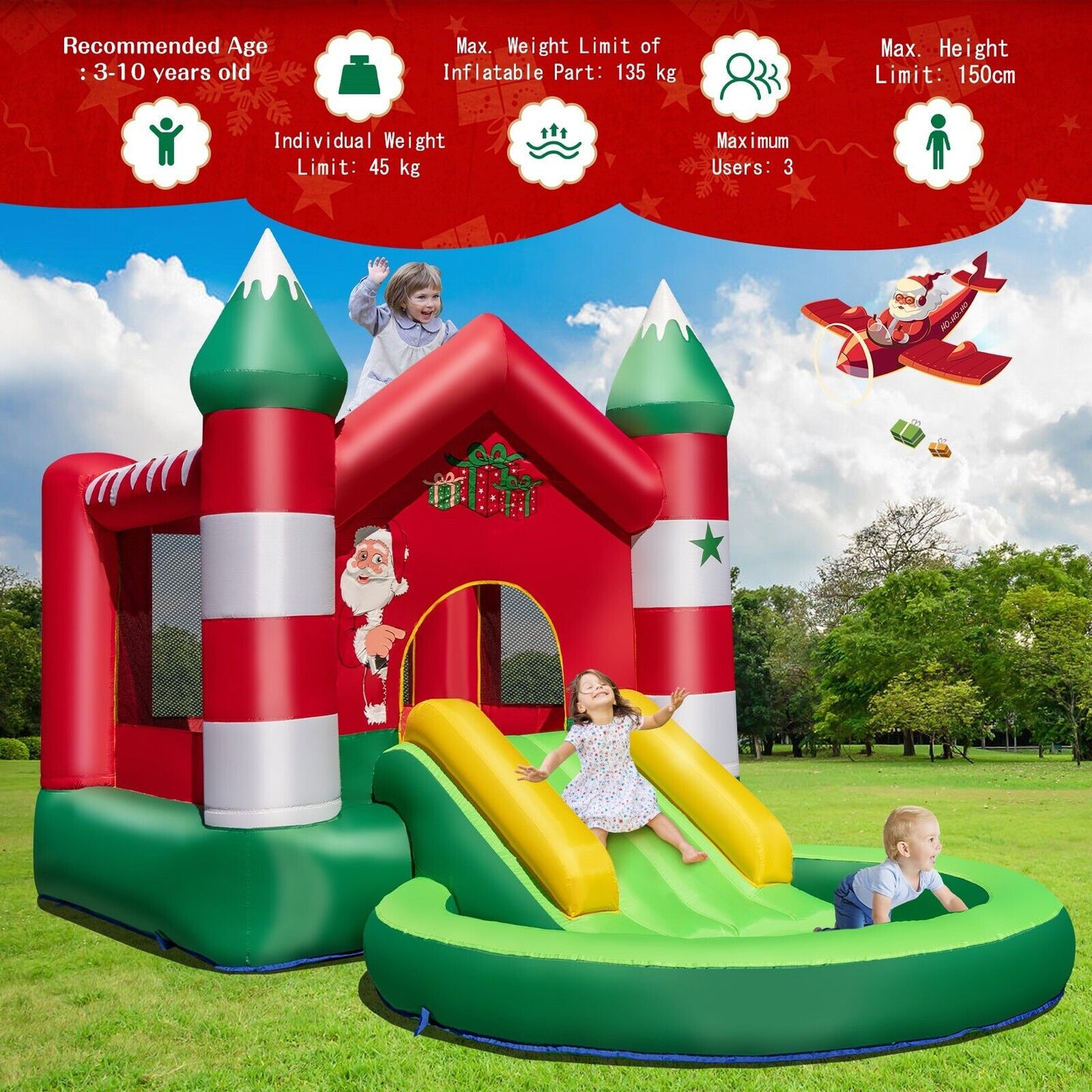 Inflatable Bounce House with Slide Trampoline and Round Ball Pit Pool