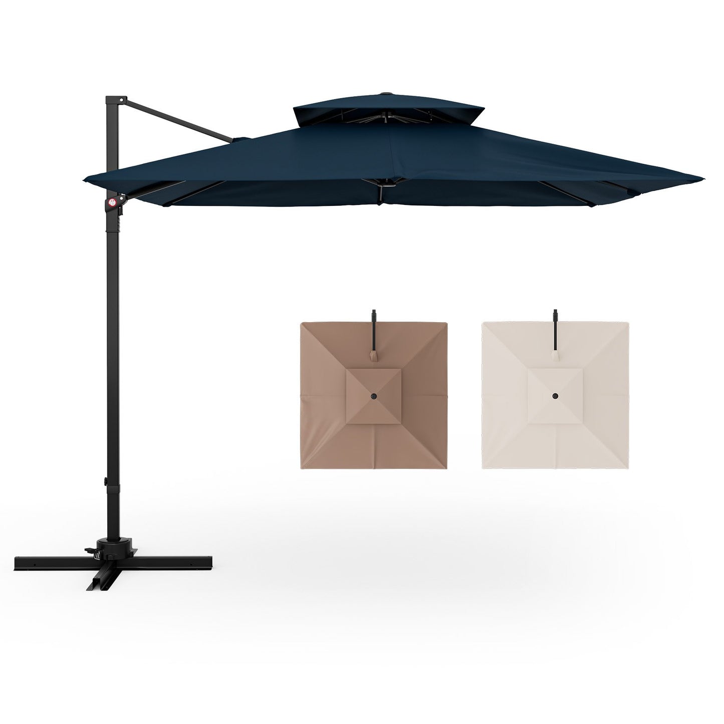3M Square Cantilever Garden Parasol with 360° Rotation and Double Top-Navy