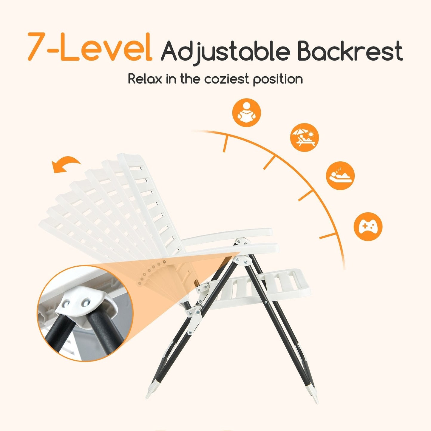 Adjustable Reclining Folding Chair with 7-Level Backrest-2 Pack