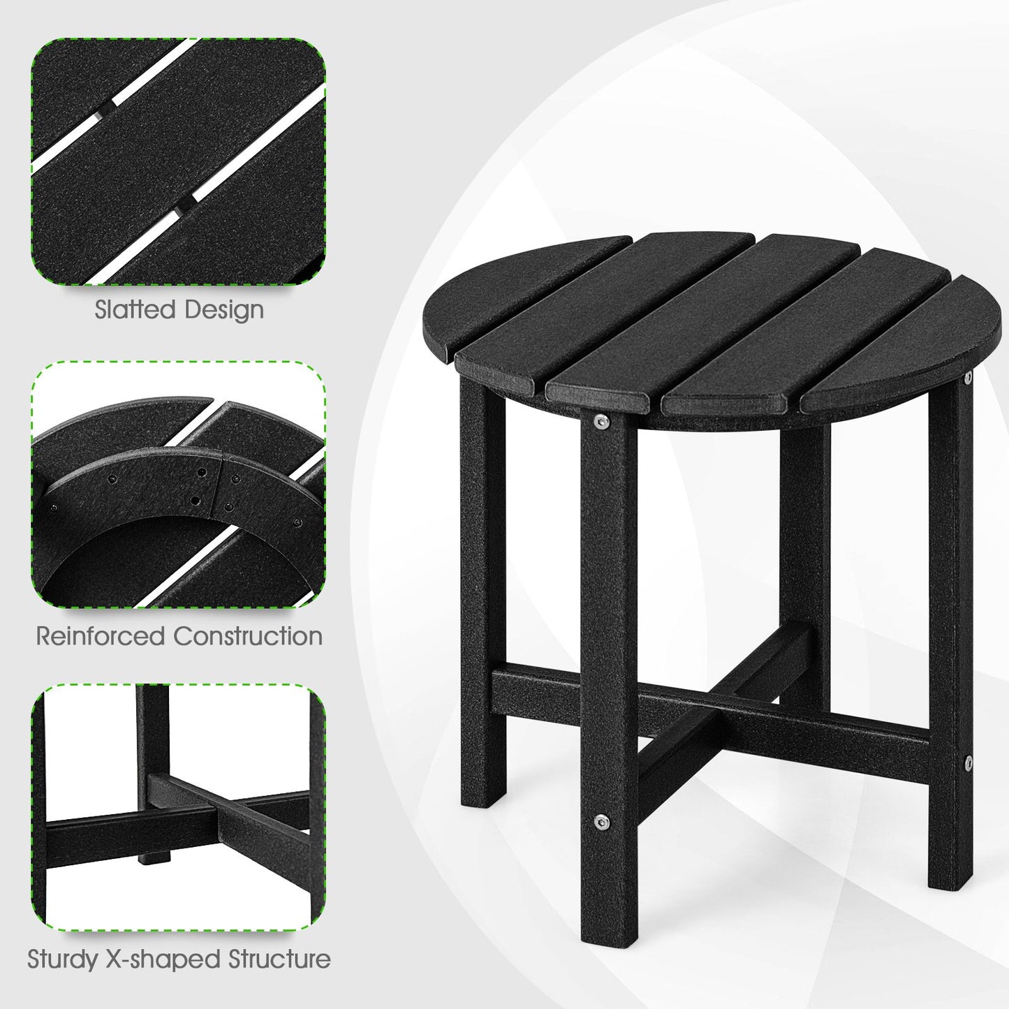 Patio Round HDPE Side Table for Yard Porch Garden-Black