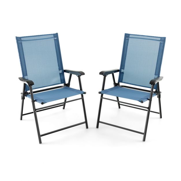 2-Piece Patio Folding Chairs with Weather-resistant Fabric for Garden