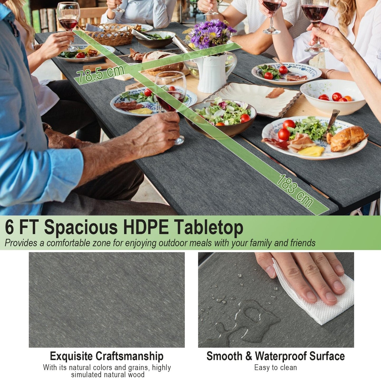 Outdoor Picnic Table Bench Set for 6-8 People-Grey