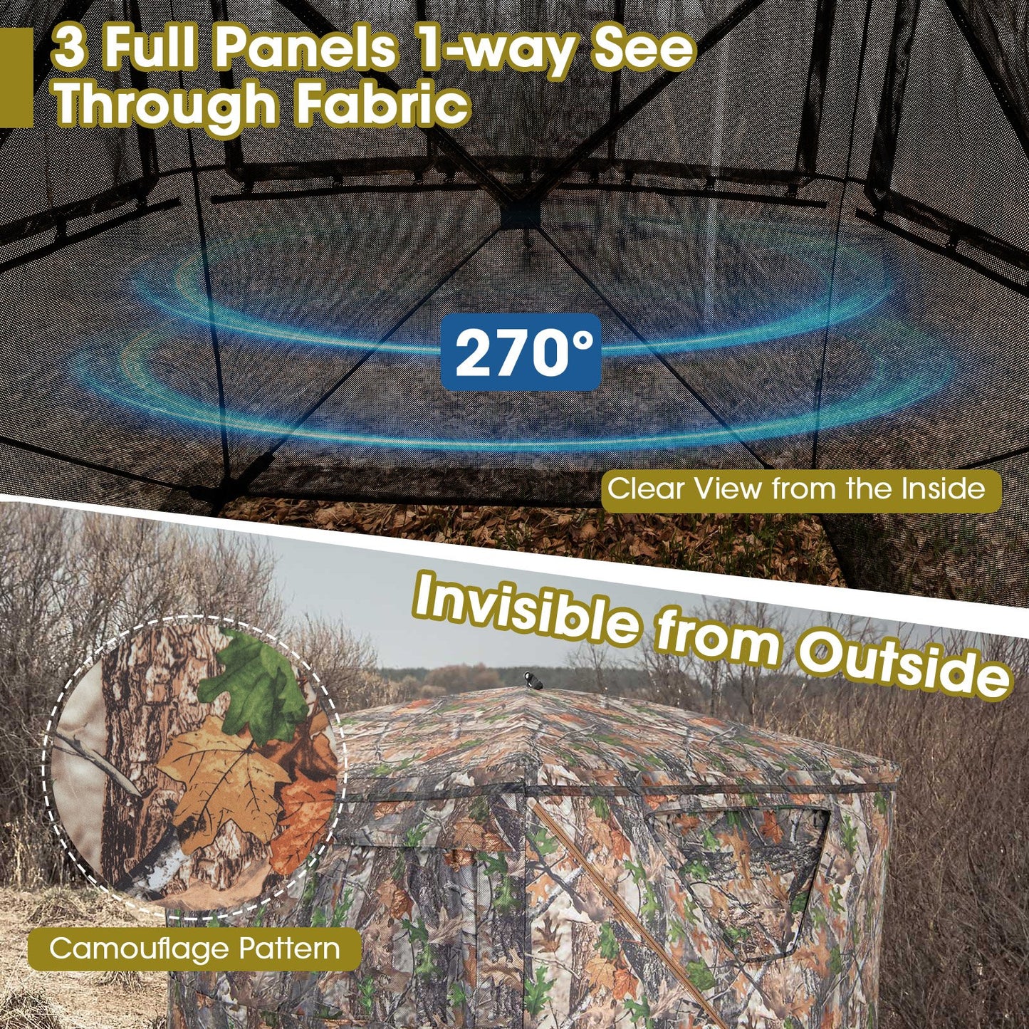 Portable 270 Degree See Through Hunting Blind with Silent Sliding Window