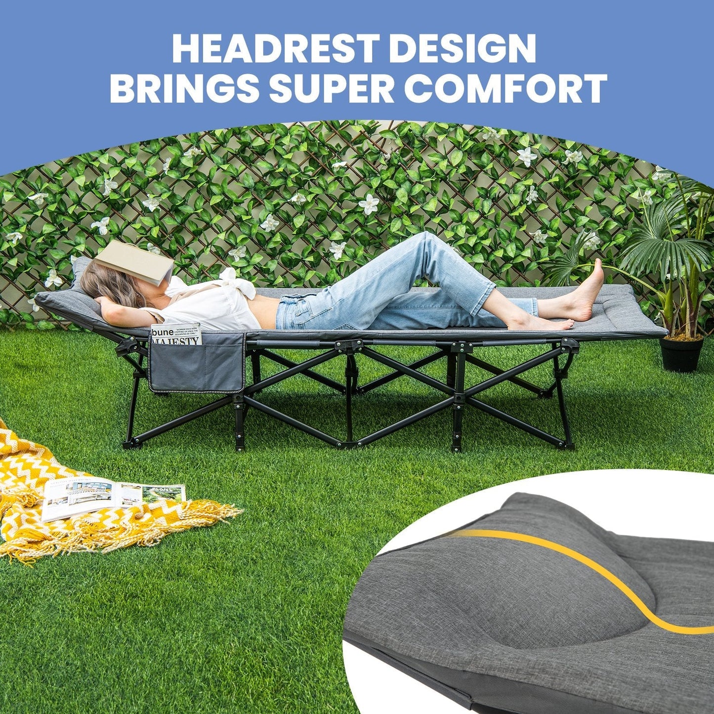 Sleeping Cot Bed with Carry Bag-Grey