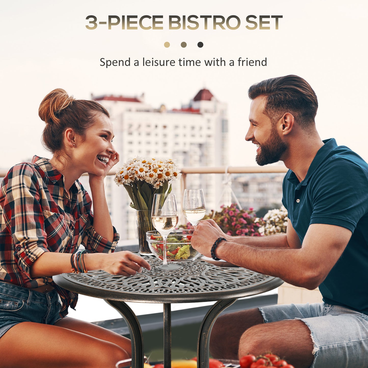 Outsunny 3-częściowy zestaw ogrodowy Bistro z aluminium Zestaw mebli ogrodowych na 2 krzesła tarasowe i stół z otworem na parasol w odcieniu brązu